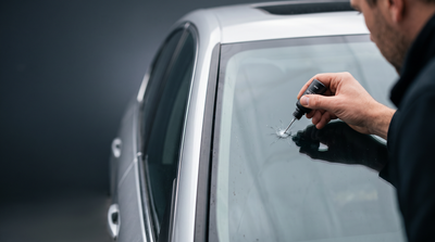 Applying MCBRIDE GlassFix resin to a stone chip on a car windshield